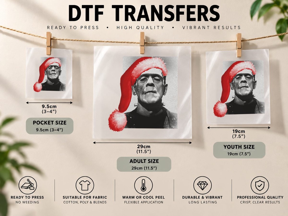 Vintage Christmas Horror Movie Santa Hat Frankenstein DTF Transfer Iron On