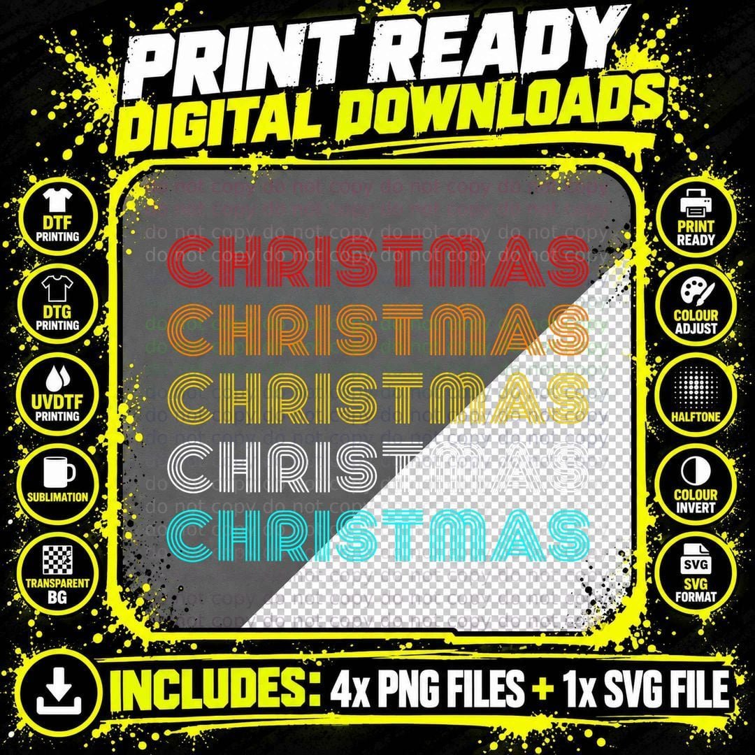 Vintage Christmas Retro T-Shirt Png SVG Digital Bundle
