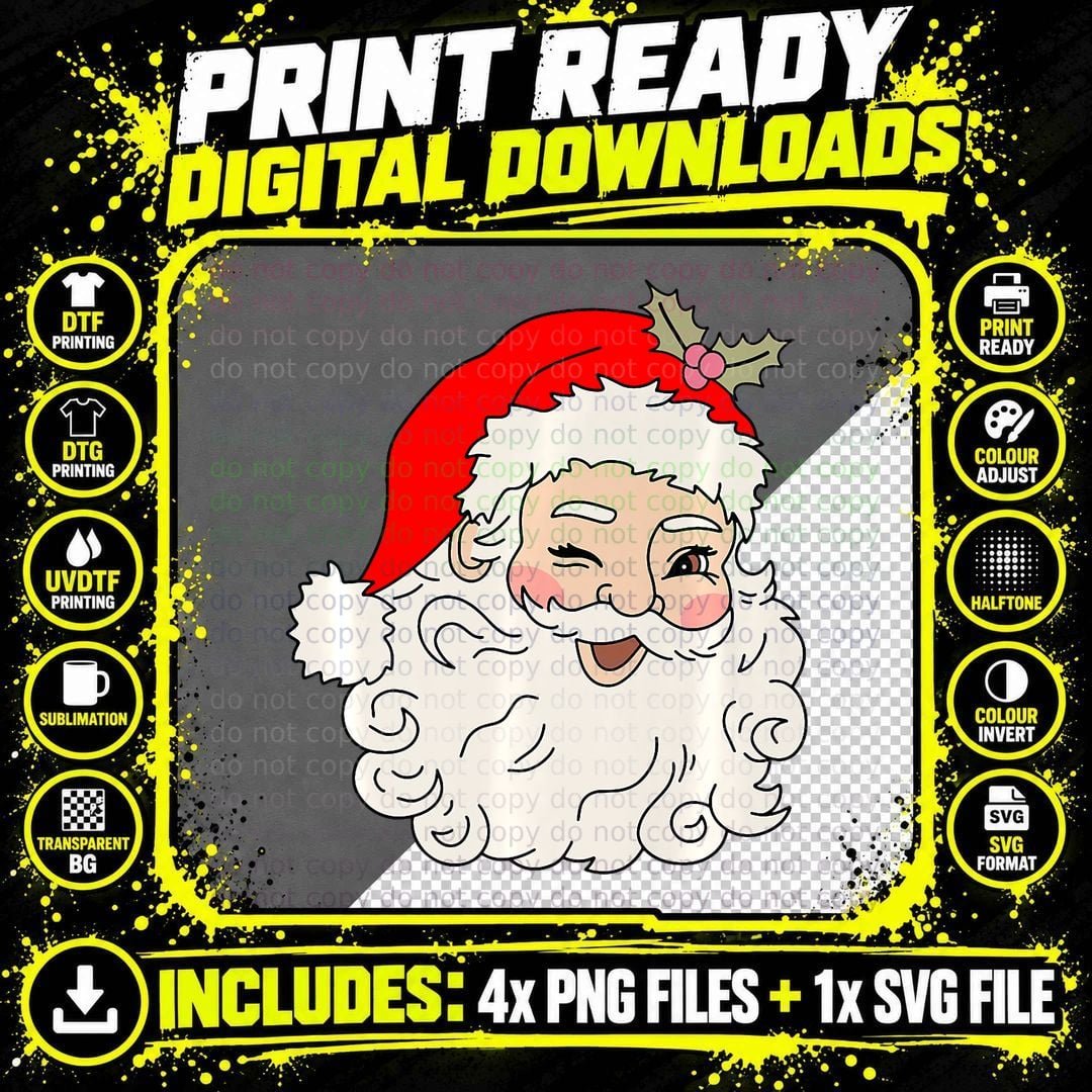 Vintage Christmas Santa Claus Face Funny Christmas Png SVG Digital Bundle