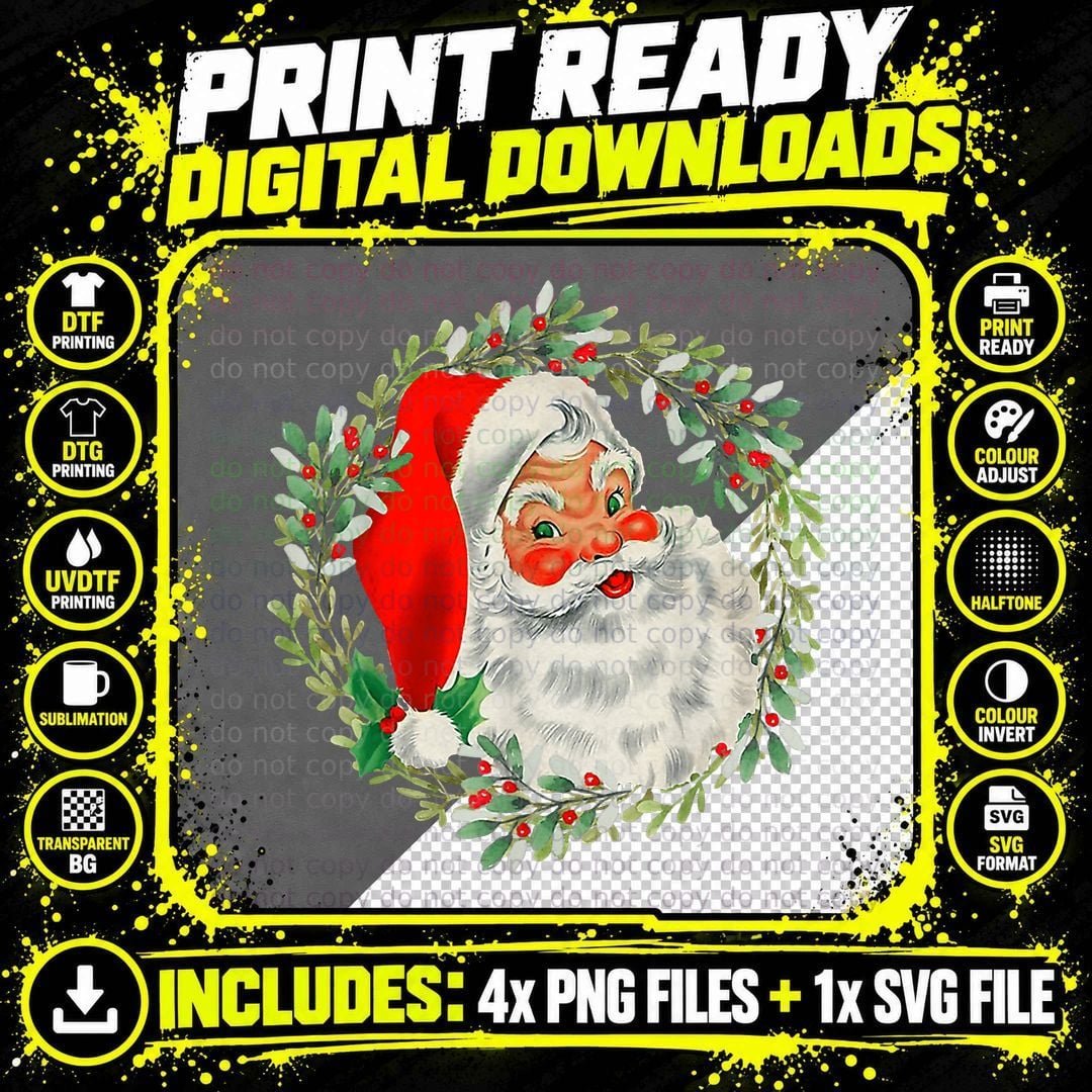 Vintage Christmas Santa Claus Face Funny T-Shirt Png SVG Digital Bundle
