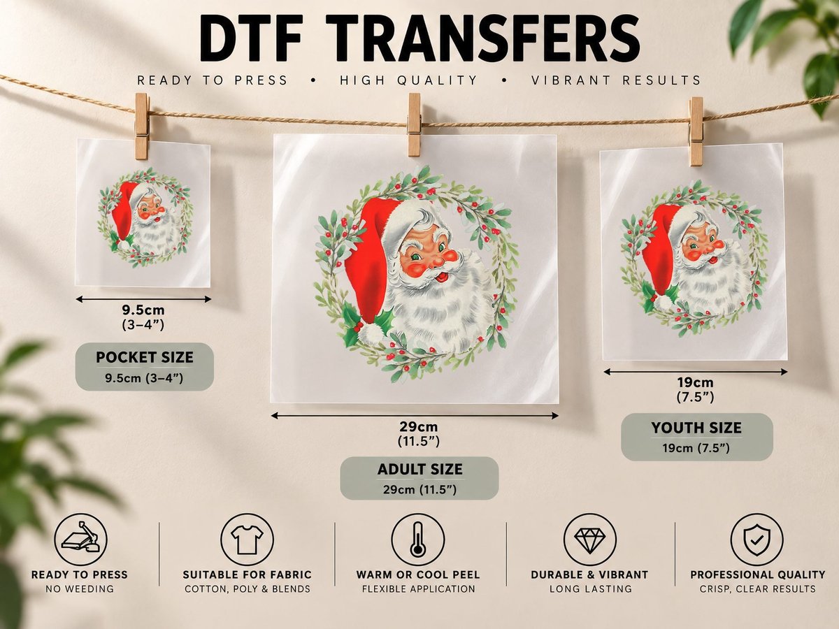 Vintage Christmas Santa Claus Face Funny DTF Transfer Iron On