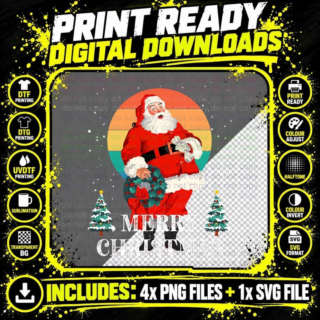 Vintage Christmas Santa Claus Gifts Boys Kids Xmas Png SVG Digital Bundle
