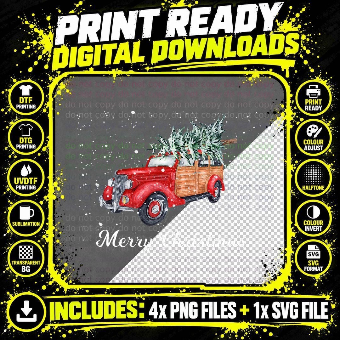 Vintage Christmas Tree with Red Truck Farm Kids Women Png SVG Digital Bundle