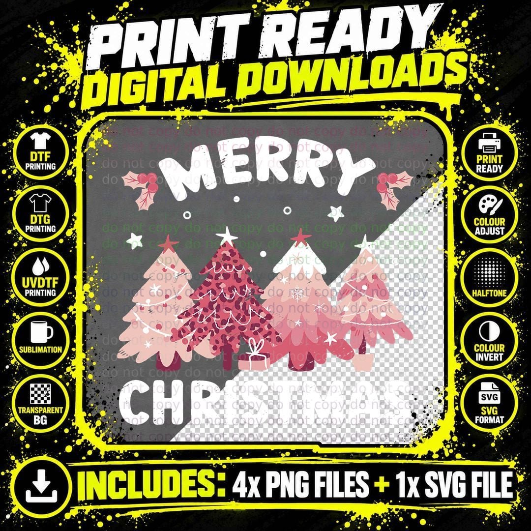 Vintage Christmas Trees - Merry Christmas T-Shirt Png SVG Digital Bundle