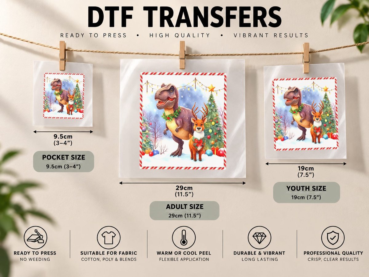 Vintage Christmas Tyrannosaurus Rex Santa Ugly Christmas DTF Transfer Iron On