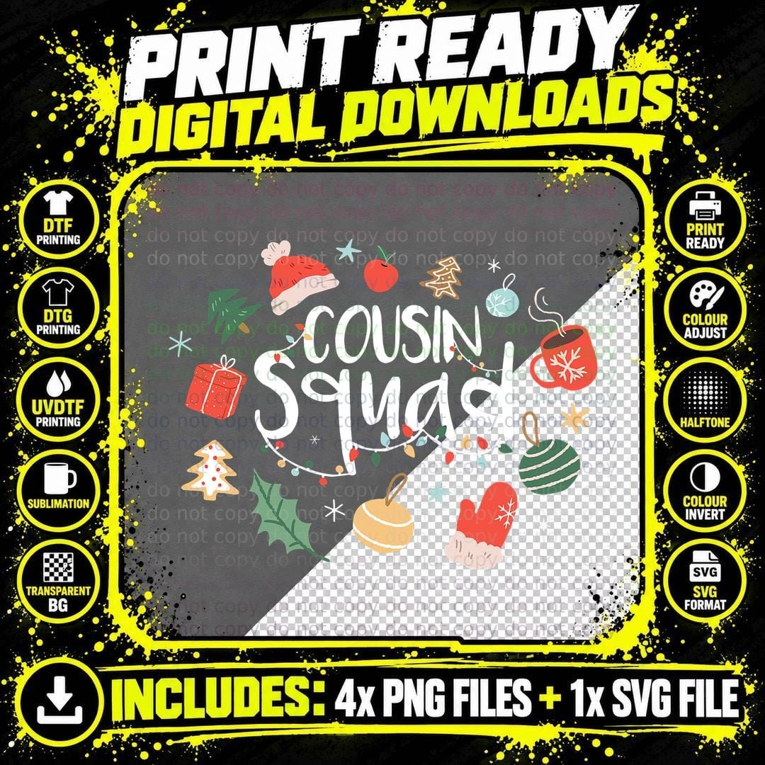 Vintage Cousin Squad Matching Christmas Santa Xmas Png SVG Digital Bundle