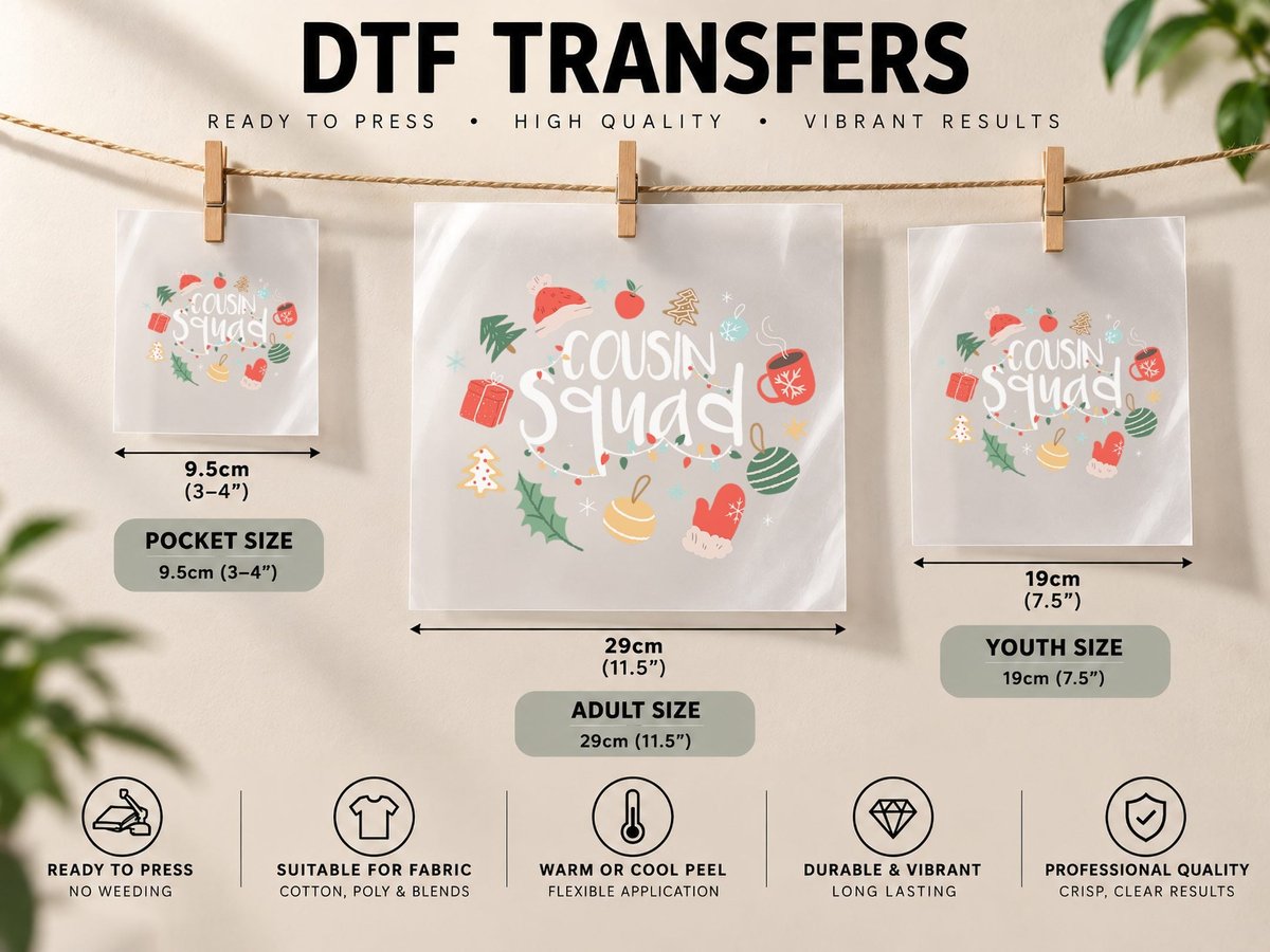 Vintage Cousin Squad Matching Christmas Santa Xmas Holiday DTF Transfer Iron On