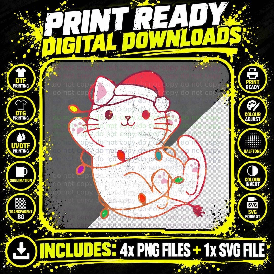 Vintage Cute Cat Christmas Funny Lover T-Shirt Png SVG Digital Bundle