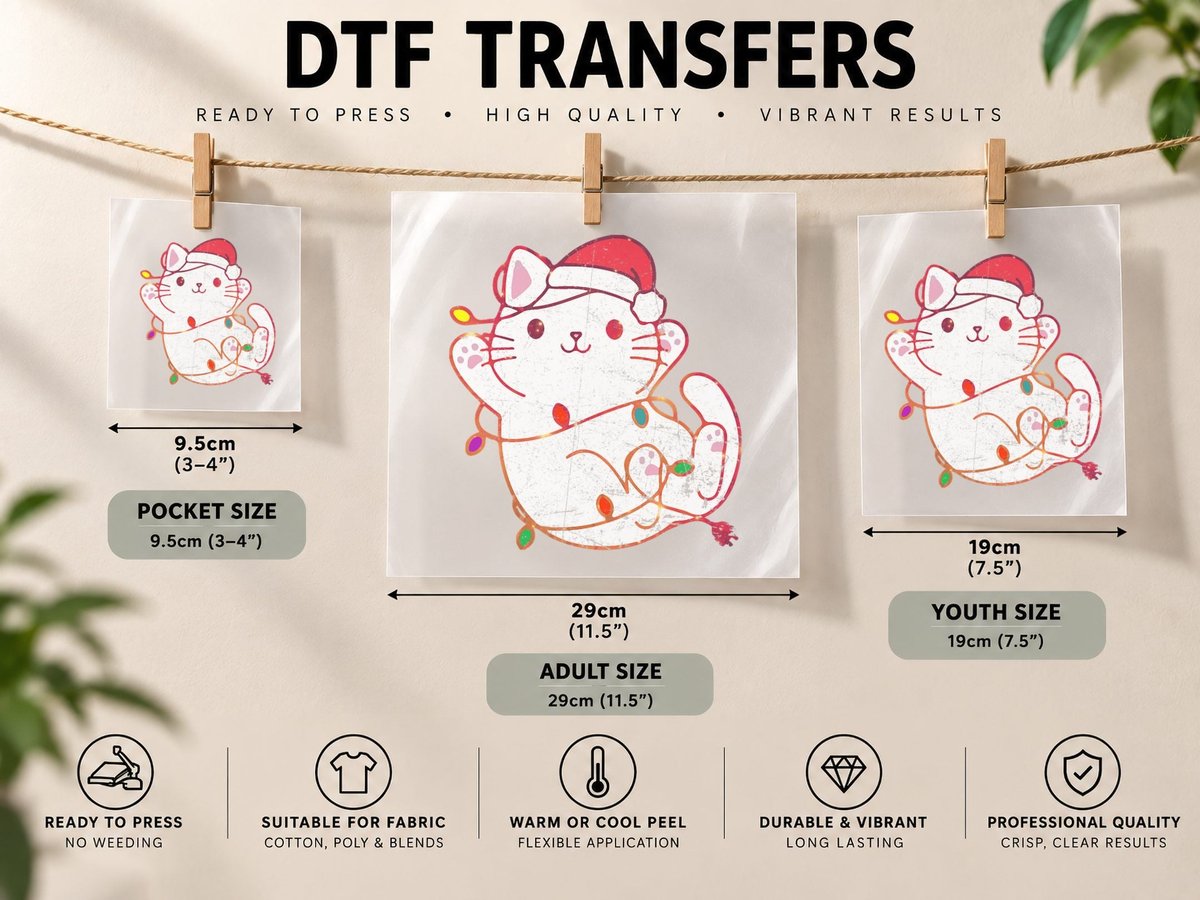 Vintage Cute Cat Christmas Funny Lover DTF Transfer Iron On