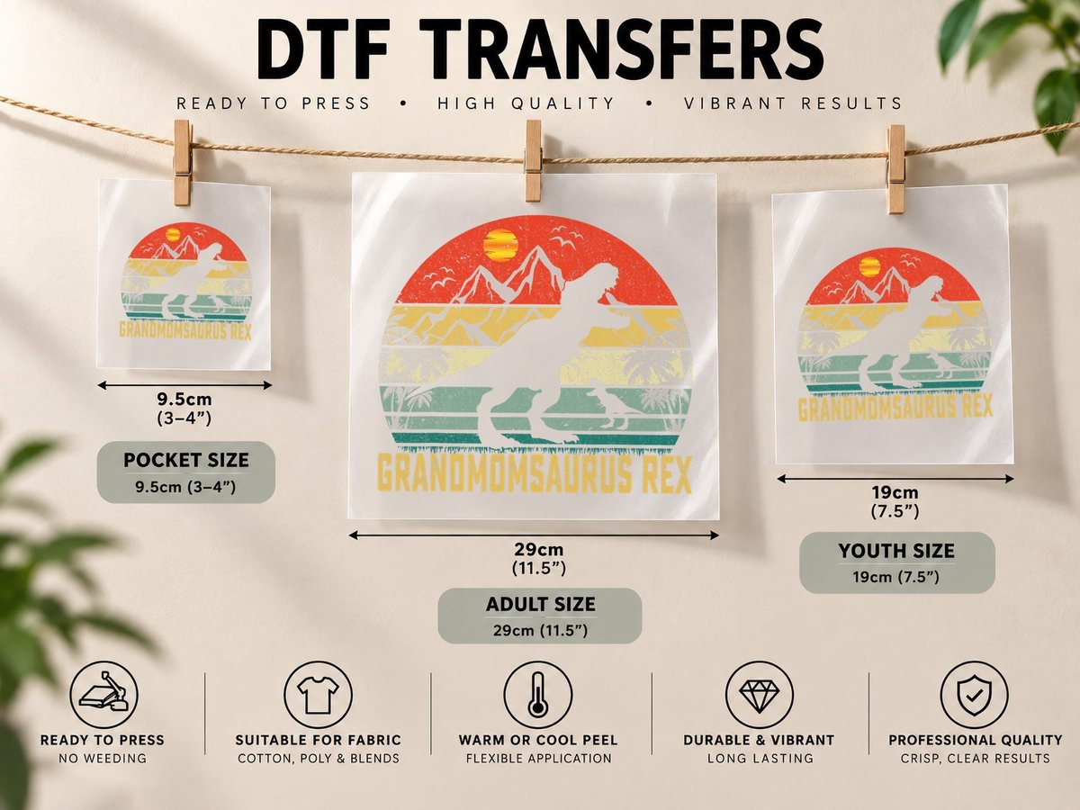 Vintage Grandmomsaurus Funny Family Christmas Mothers Day DTF Transfer Iron On