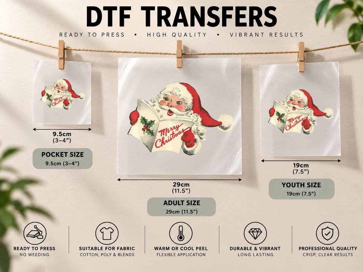 Vintage Merry Christmas Santa Claus with Book Holiday Gift DTF Transfer Iron On