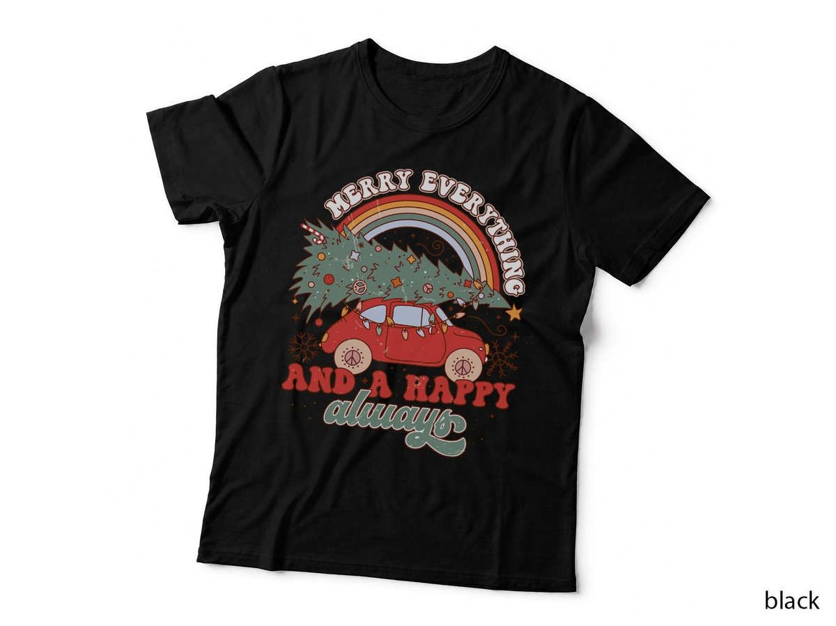 Vintage Merry Christmas Tree Outfit 70s 80s Groovy Christmas T-Shirt