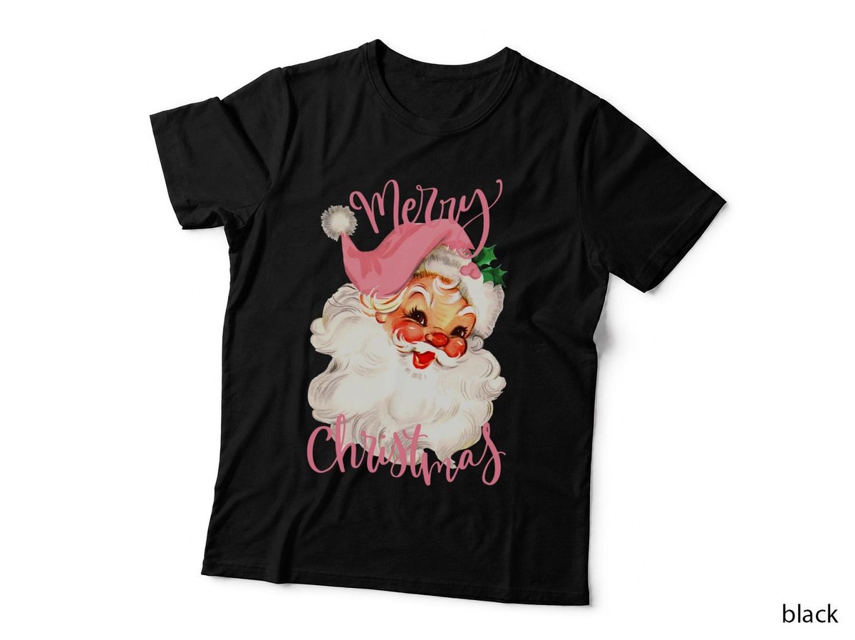 Vintage Pink Christmas Pink Santa Claus Merry Christmas T-Shirt