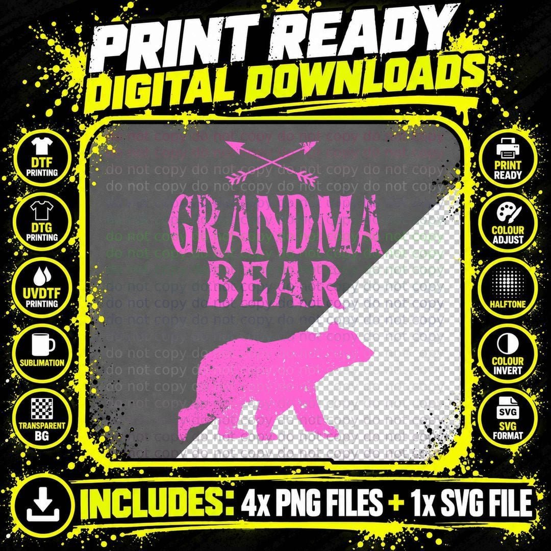 Vintage Pink Gm Bear Christmas Xmas Men Women Matching Png SVG Digital Bundle