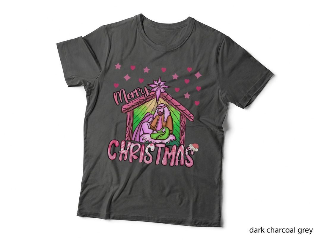 Vintage Pink Merry Christmas Christian Xmas Nativity Jesus T-Shirt