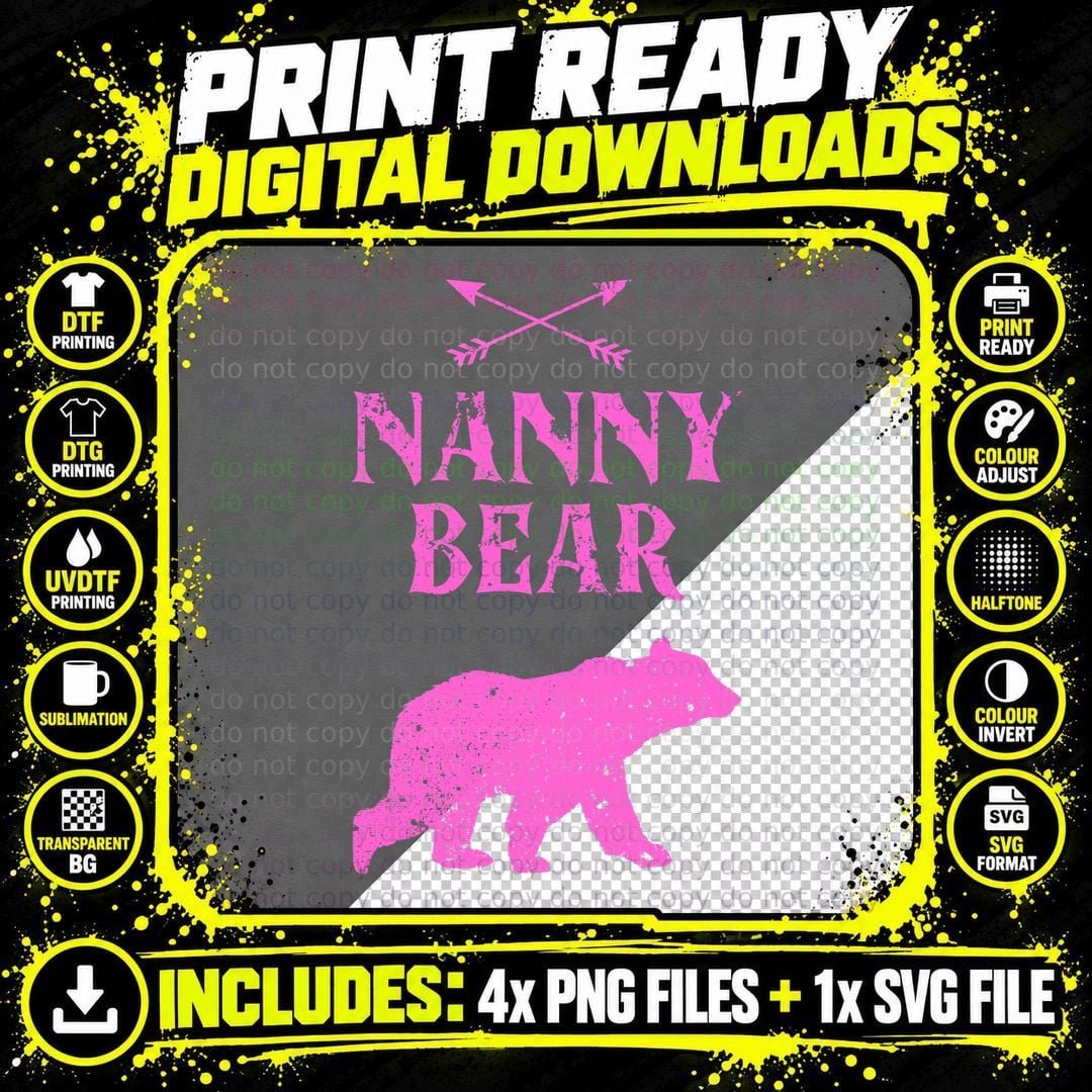 Vintage Pink Nanny Bear Christmas Xmas Men Women Png SVG Digital Bundle