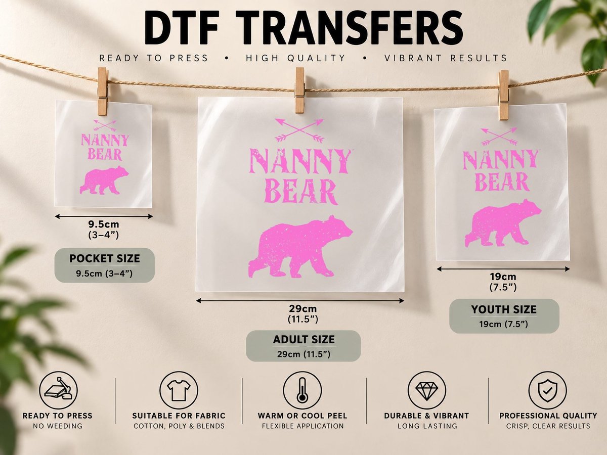 Vintage Pink Nanny Bear Christmas Xmas Men Women Matching DTF Transfer Iron On