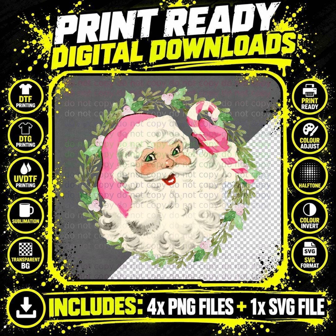 Vintage Pink Santa Claus Pink Christmas Design T-Shirt Png SVG Digital Bundle