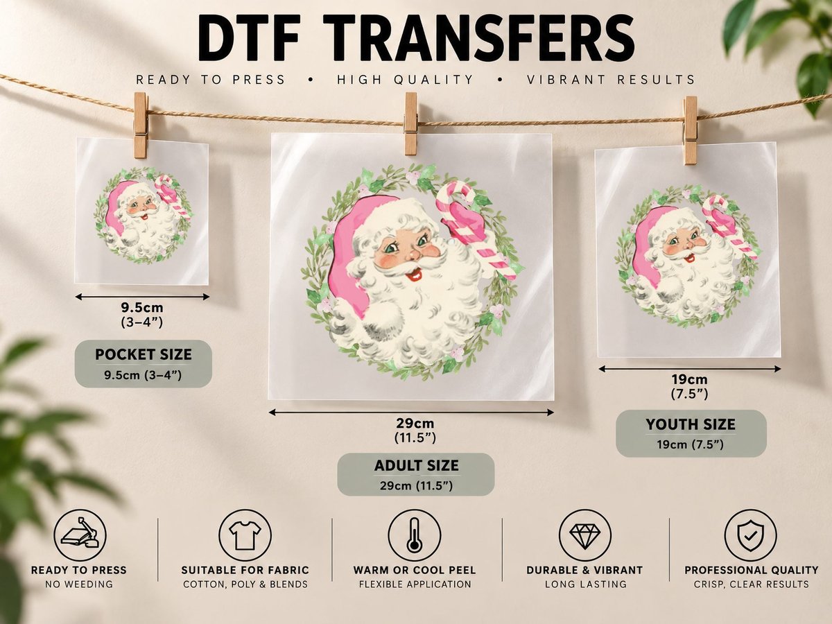 Vintage Pink Santa Claus Pink Christmas Design DTF Transfer Iron On