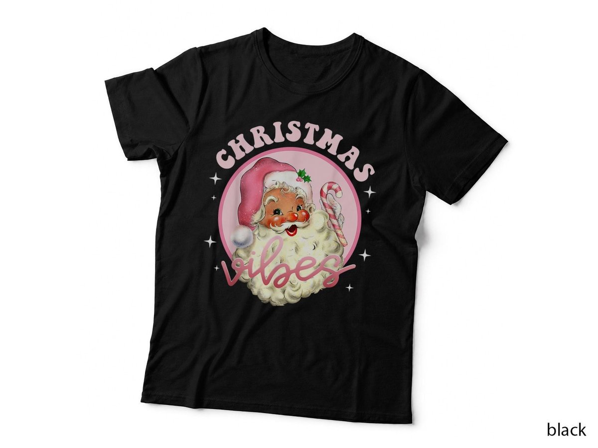 Vintage Retro Pink Christmas Vibes Funny Pink Santa Claus T-Shirt