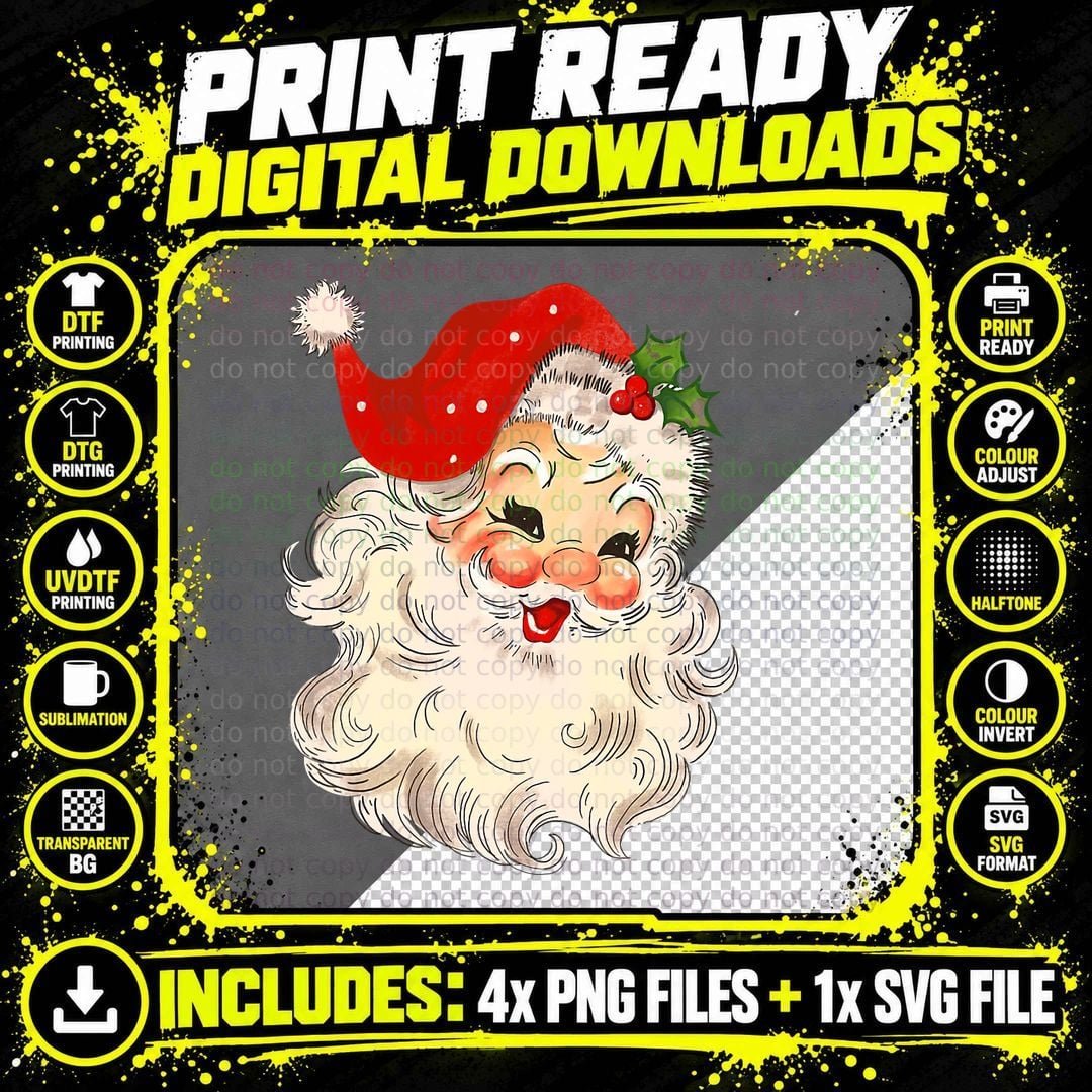 Vintage Santa Claus Christmas Graphic T-Shirt Png SVG Digital Bundle