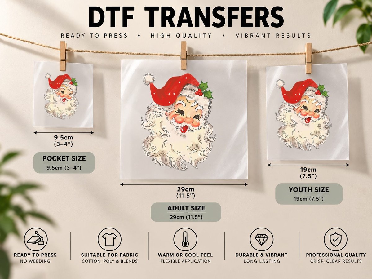 Vintage Santa Claus Christmas Graphic DTF Transfer Iron On