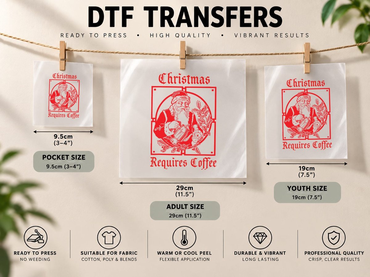 Vintage Santa Claus Christmas Requires Coffee DTF Transfer Iron On