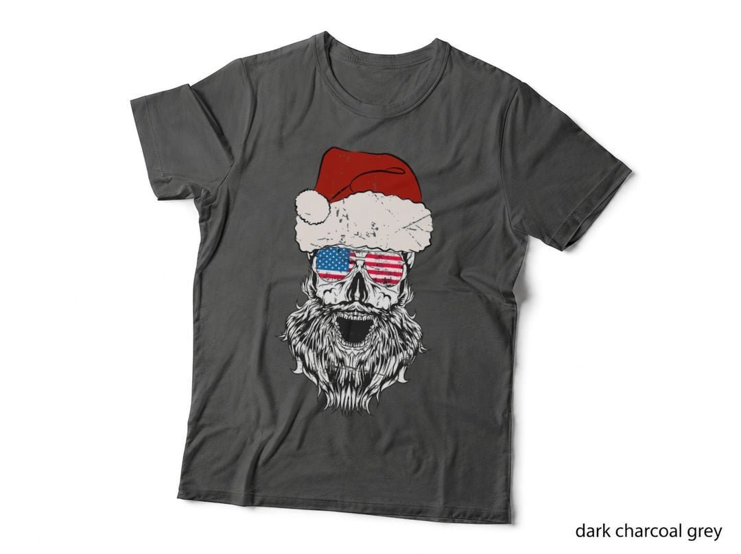 Vintage Santa Skull Christmas Art - US Flag Sunglasses T-Shirt