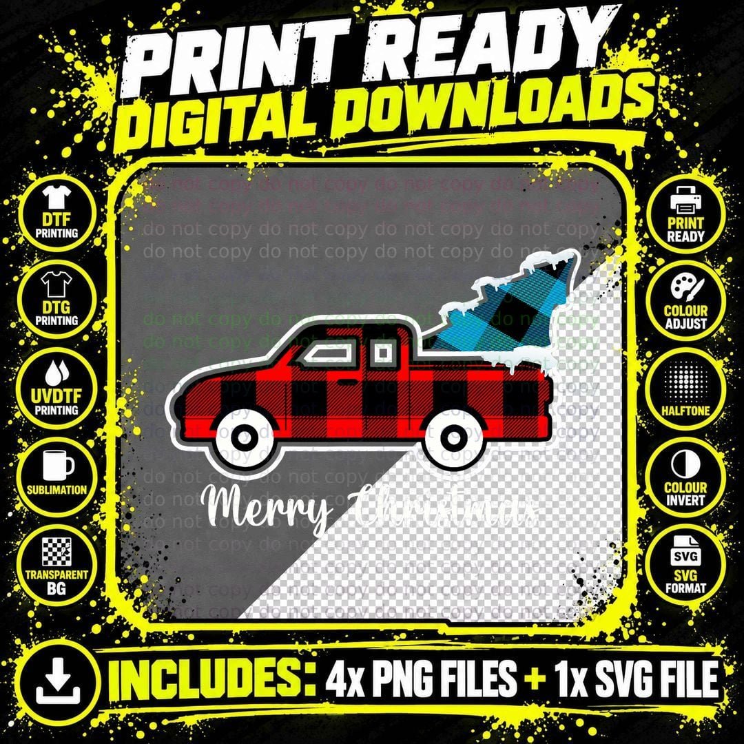 Vintage Wagon Christmas Tree Red Retro Farmer Truck Png SVG Digital Bundle