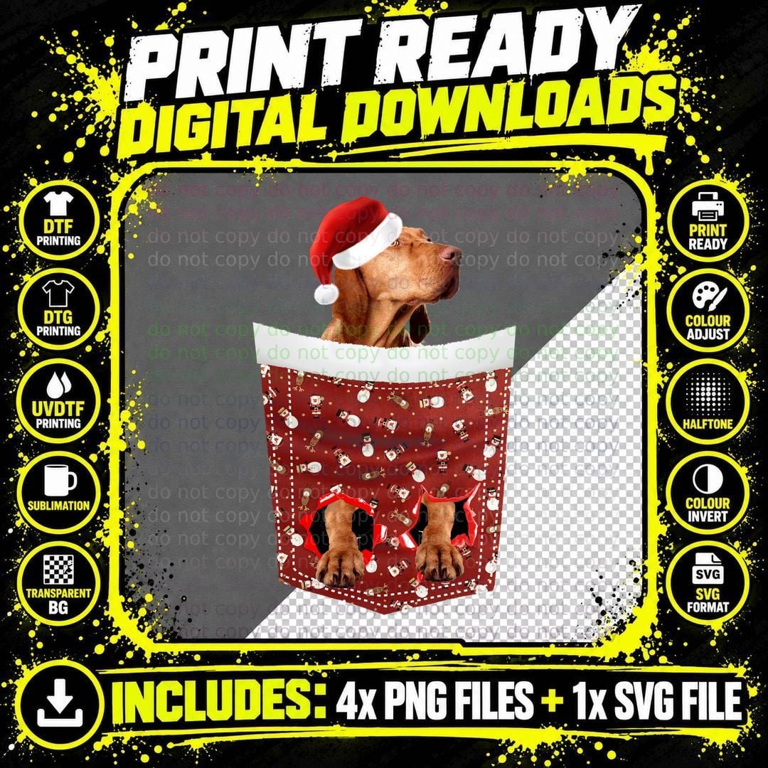 Vizsla Dog Santa Hat T-Shirt, Festive Pet Apparel Png SVG Digital Bundle