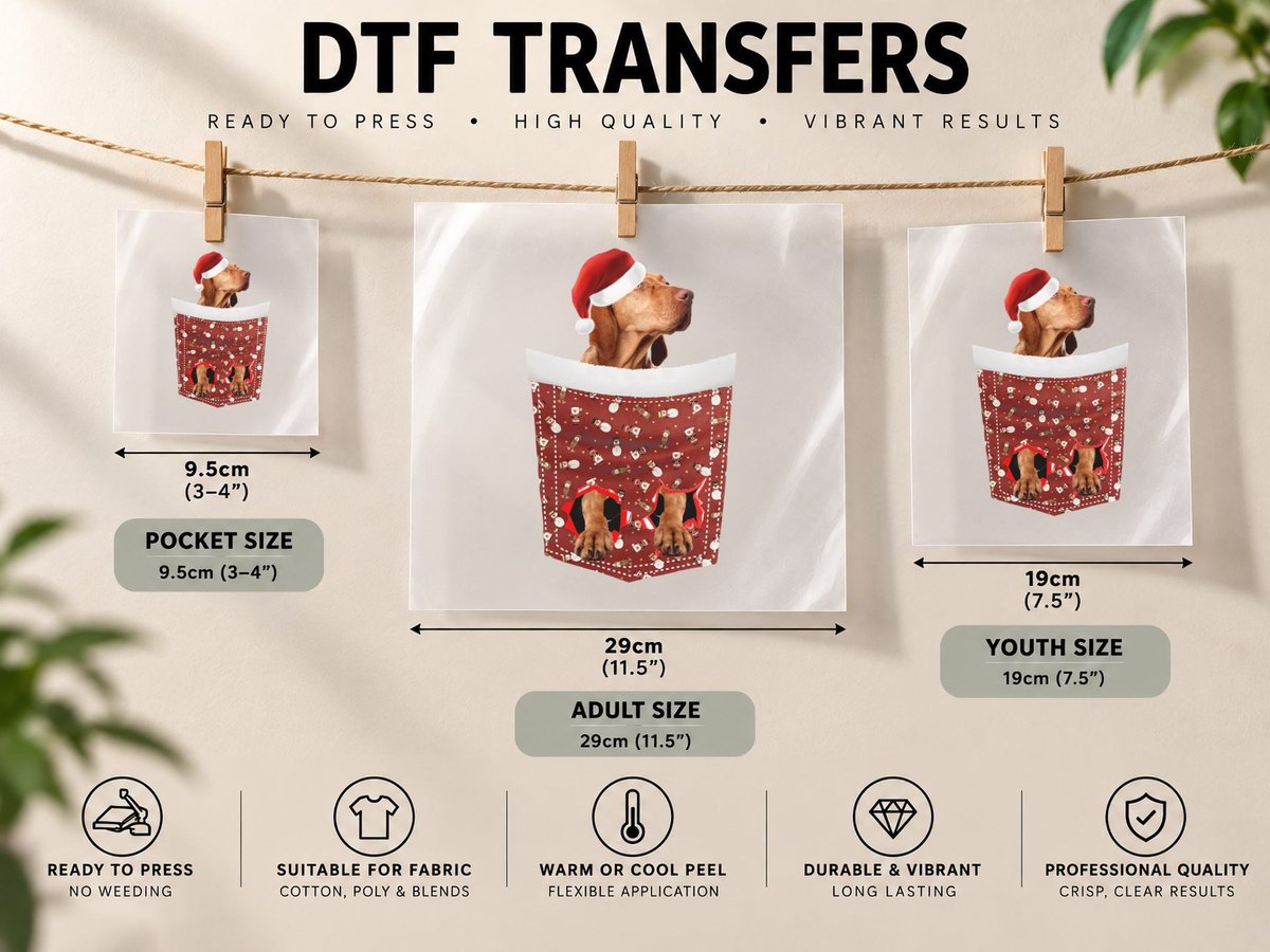 Vizsla Dog Santa Hat, Festive Pet, Holiday Gift Idea DTF Transfer Iron On