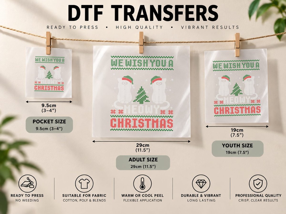 We Wish You a Meowy Cat Christmas Ugly DTF Transfer Iron On