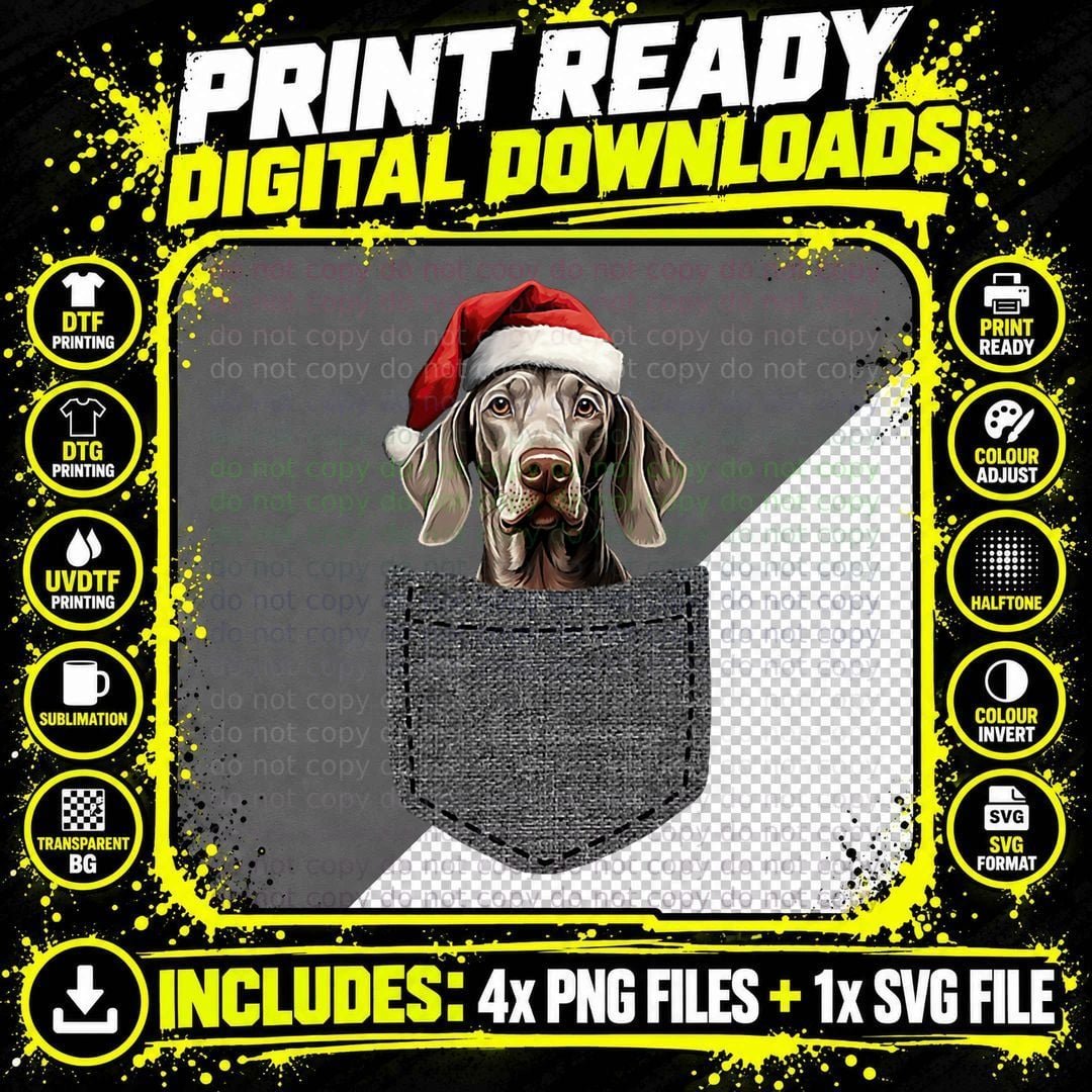 Weimaraner Pocket Dog Lover Christmas T-Shirt Png SVG Digital Bundle
