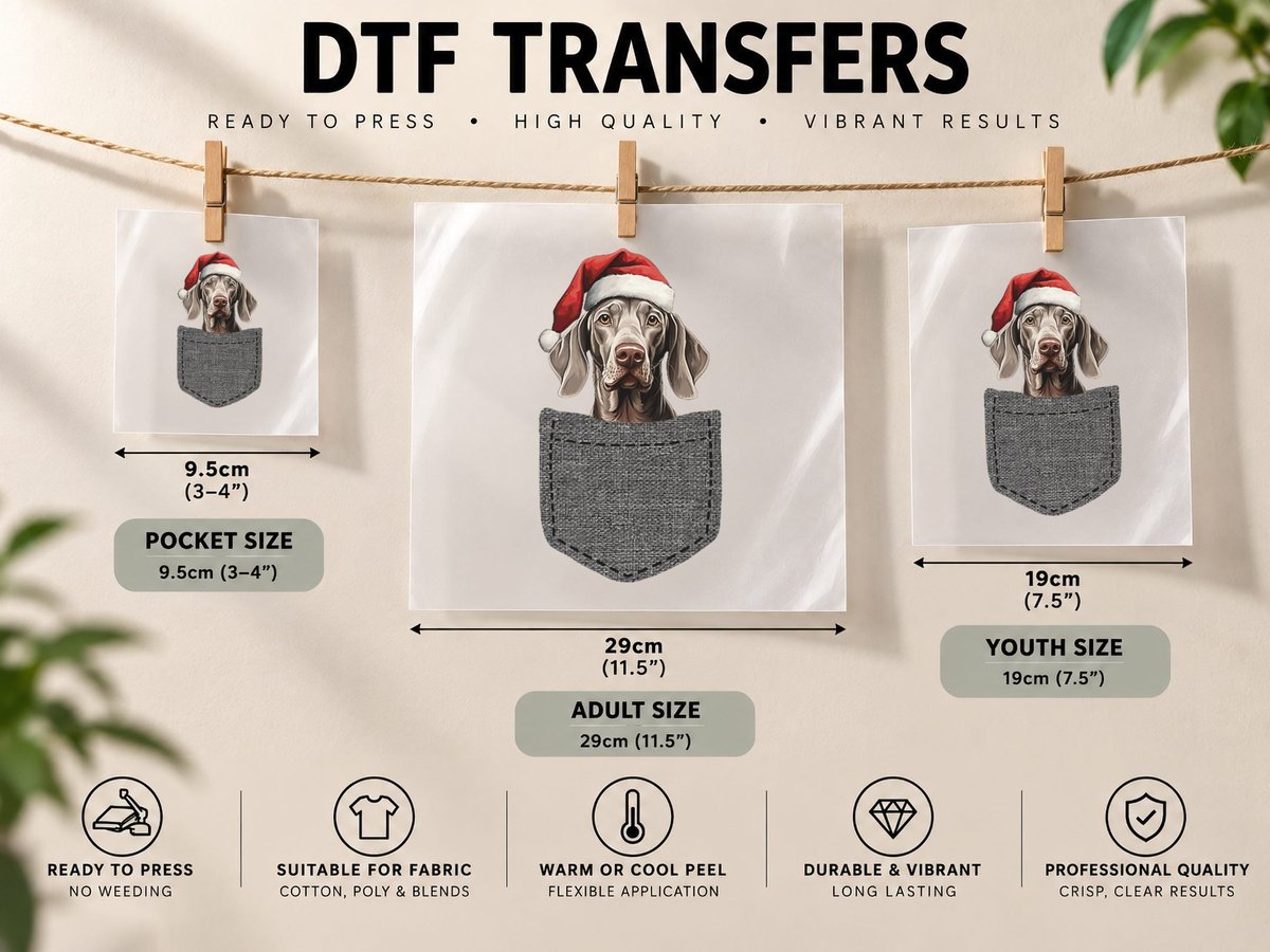 Weimaraner Pocket Dog Lover Christmas DTF Transfer Iron On
