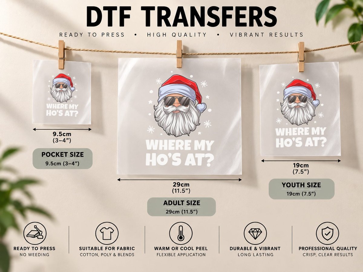Where My Ho's at Funny Christmas Santa Inappropriate Men DTF Transfer Iron On