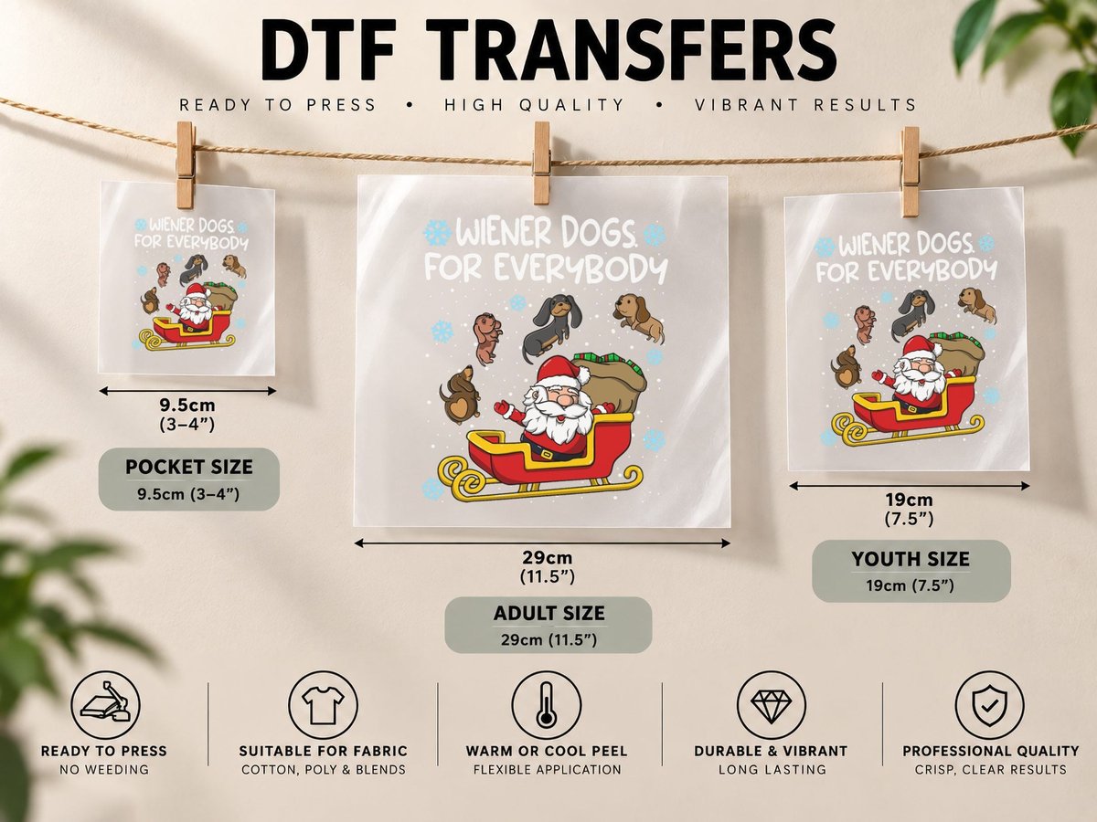 Wiener Dogs for Everybody Santa Funny Christmas Dachshund DTF Transfer Iron On