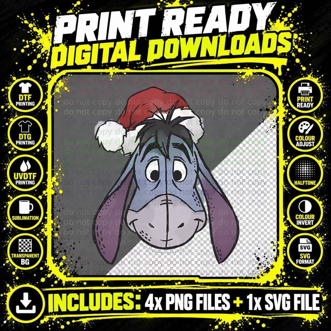 Winnie the Pooh Christmas Eeyore Santa Hat T-Shirt Png SVG Digital Bundle