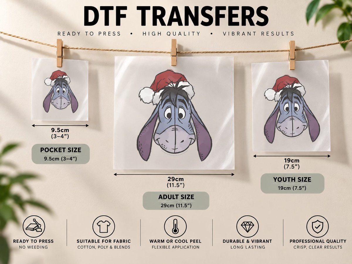Winnie the Pooh Christmas Eeyore Santa Hat DTF Transfer Iron On