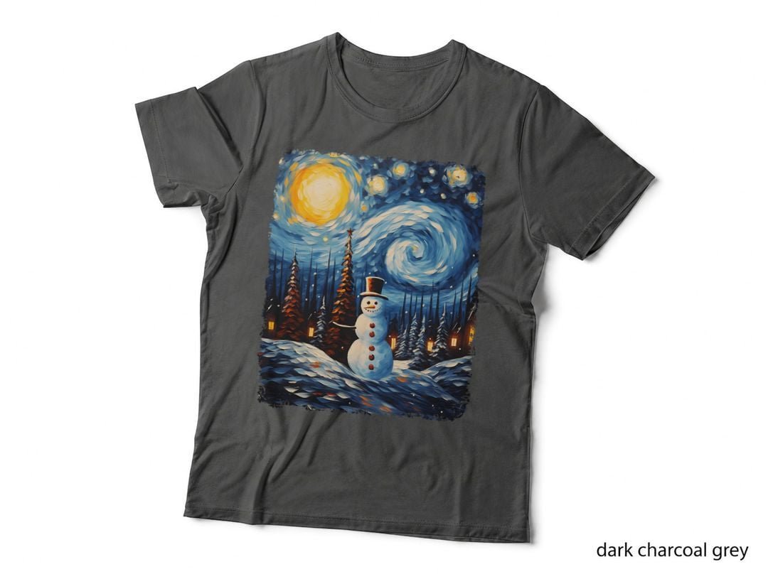 Winter Snowman Christmas Painting Van Gogh Night Art Pajama T-Shirt