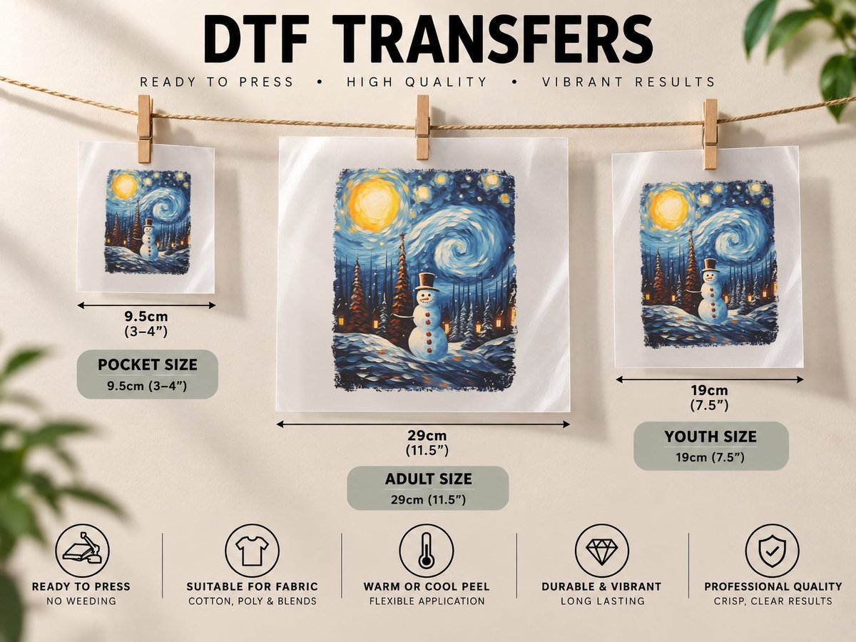 Winter Snowman Christmas Painting Van Gogh Night Art Pajama DTF Transfer Iron On