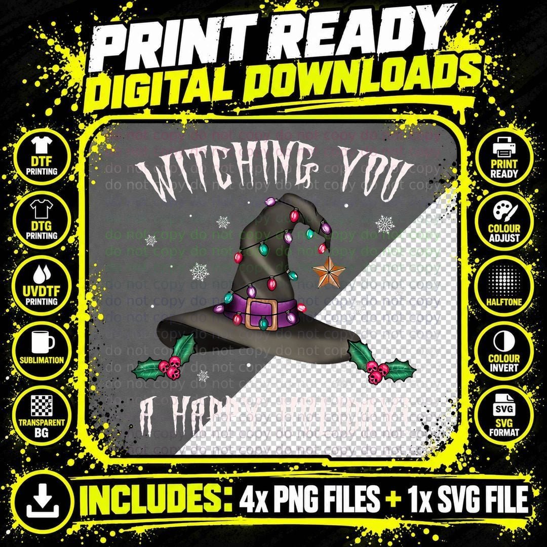 Witching You a Happy Holiday Creepy Goth Xmas Family Png SVG Digital Bundle