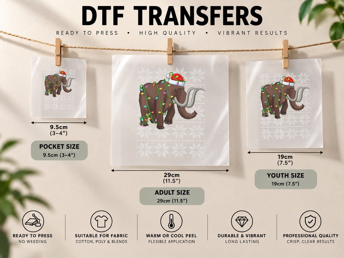 Woolly Mammoth Xmas Lighting Ugly Style Christmas DTF Transfer Iron On