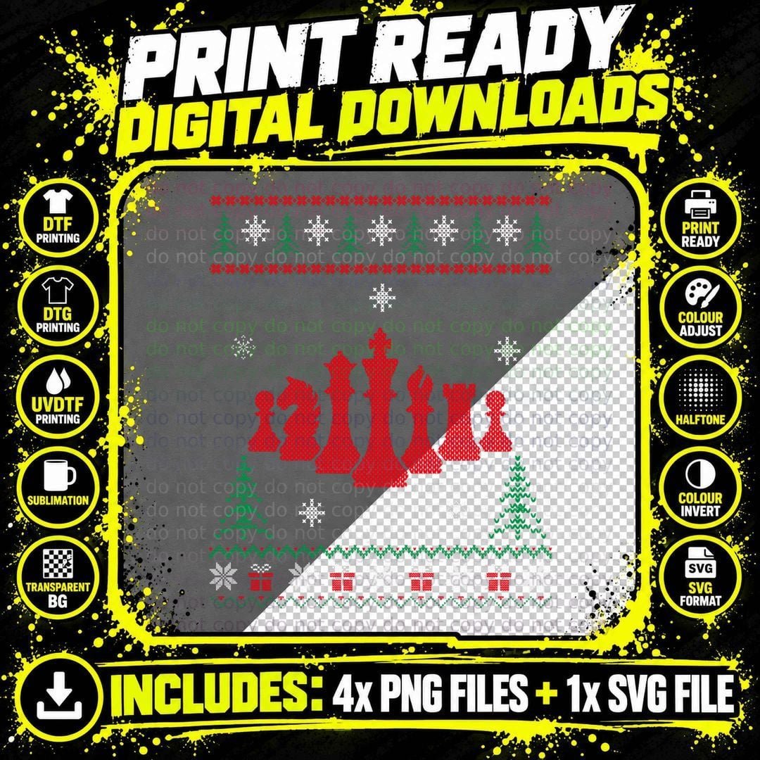 Xmas Matching Family Chess Lover Ugly Christmas Sweater Png SVG Digital Bundle