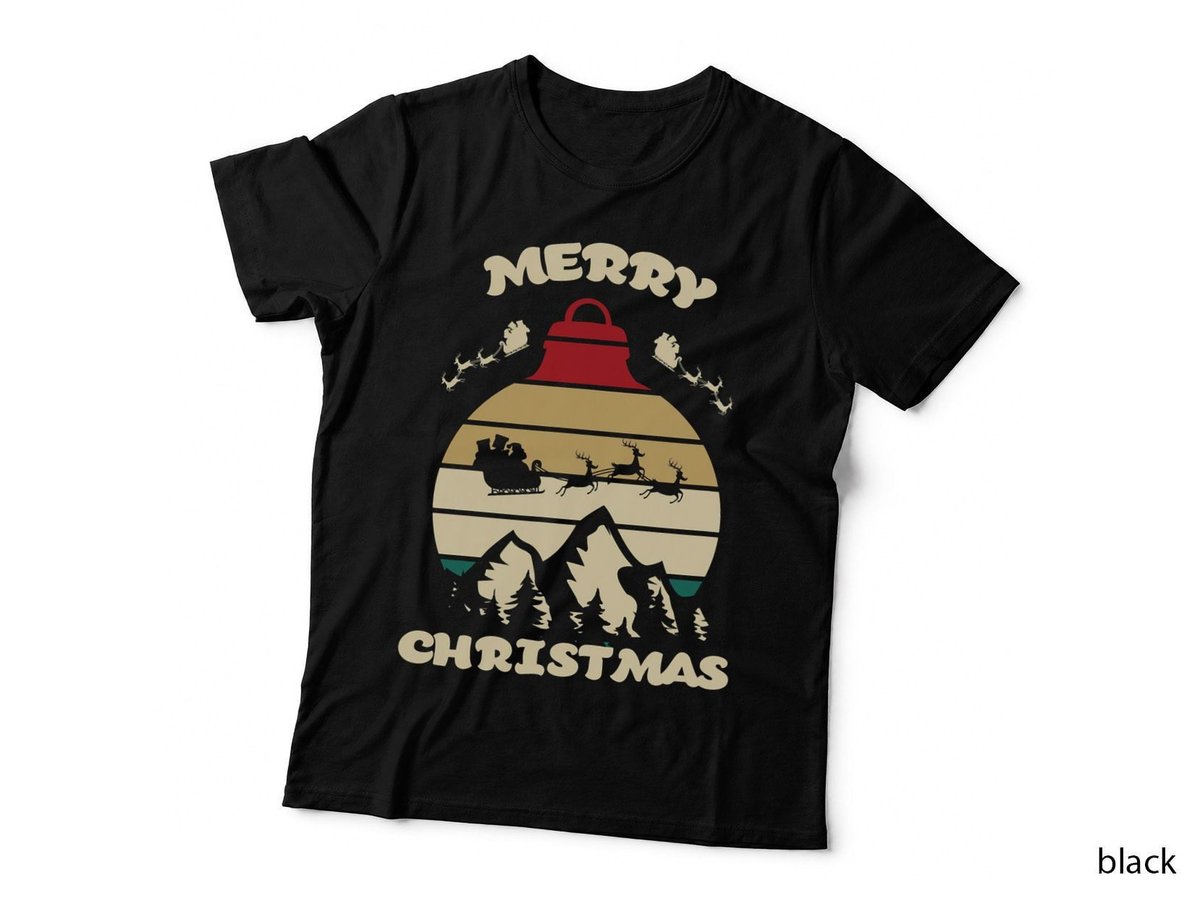 Xmas Merry Christmas Vintage Sunset Mountains T-Shirt