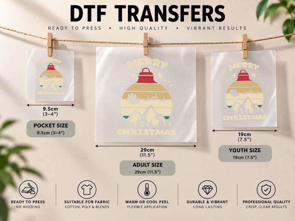 Xmas Merry Christmas Vintage Sunset Mountains DTF Transfer Iron On