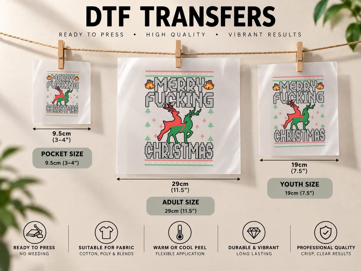 Xmas Merry Fucking Christmas Raindeer Ugly Pullover DTF Transfer Iron On