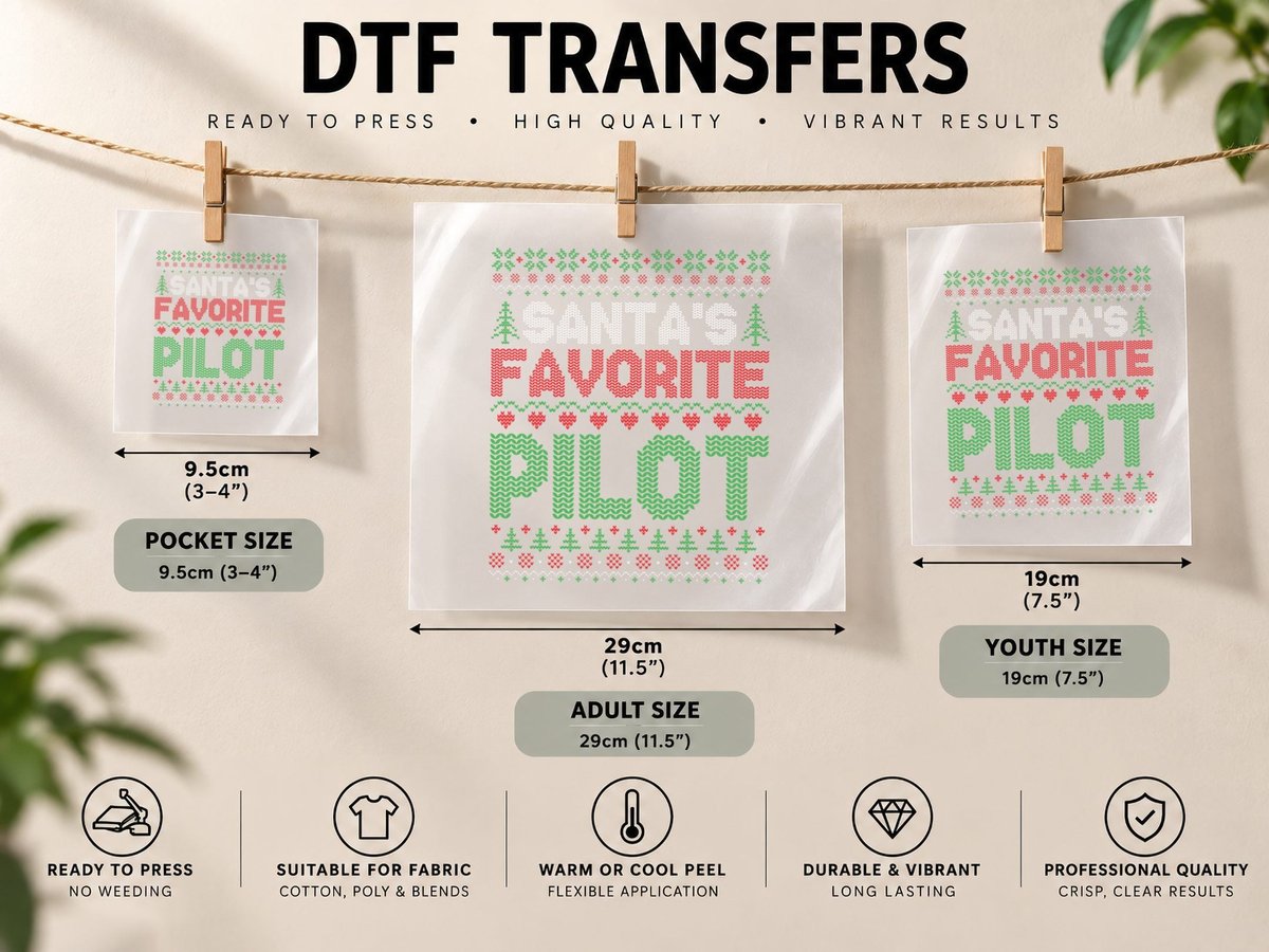 Xmas Santa's Favorite Pilot Funny Ugly Christmas Pullover DTF Transfer Iron On