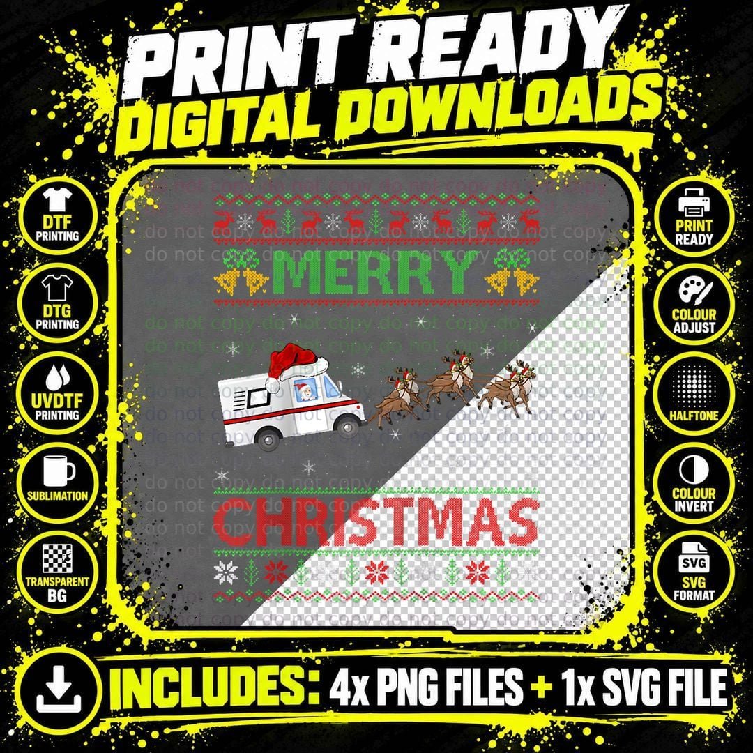 Xmas Sweater Style Ugly Postal Worker Christmas Holiday Png SVG Digital Bundle