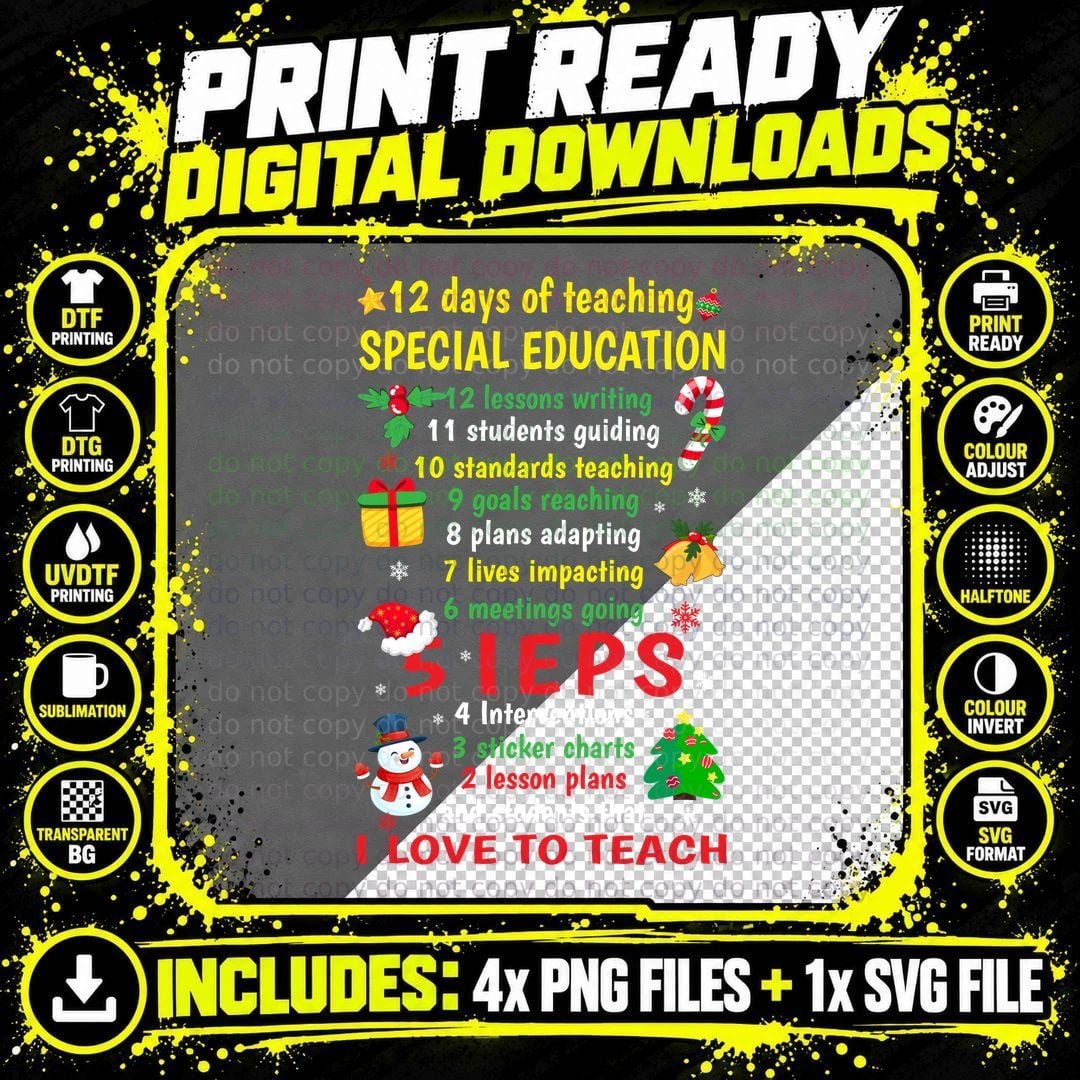 12 Days of Teaching Special Education T-Shirt Png SVG Digital Bundle