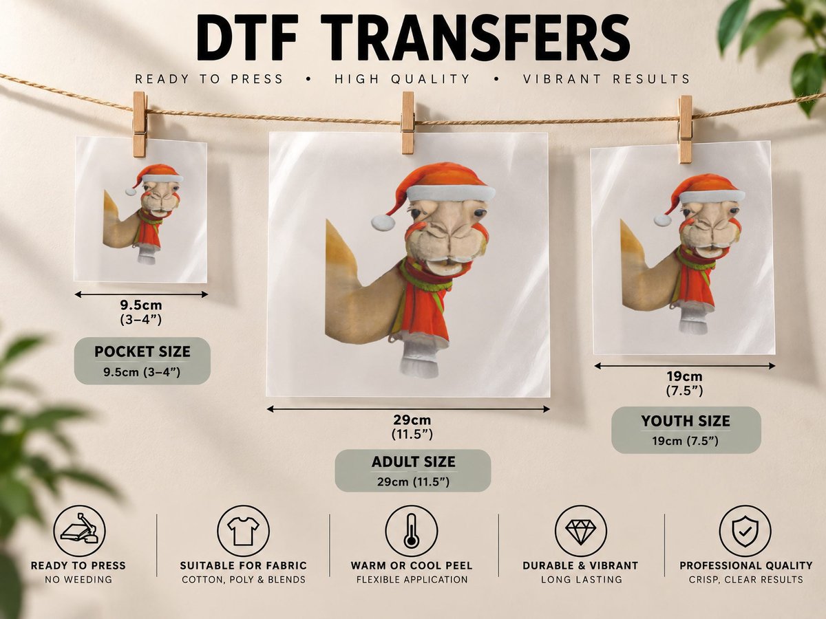Adorable Camel Wearing Santa Hat Christmas DTF Transfer Iron On